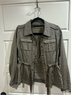 Anthropologie Women's Gray Utility Jacket with Drawstring Waist